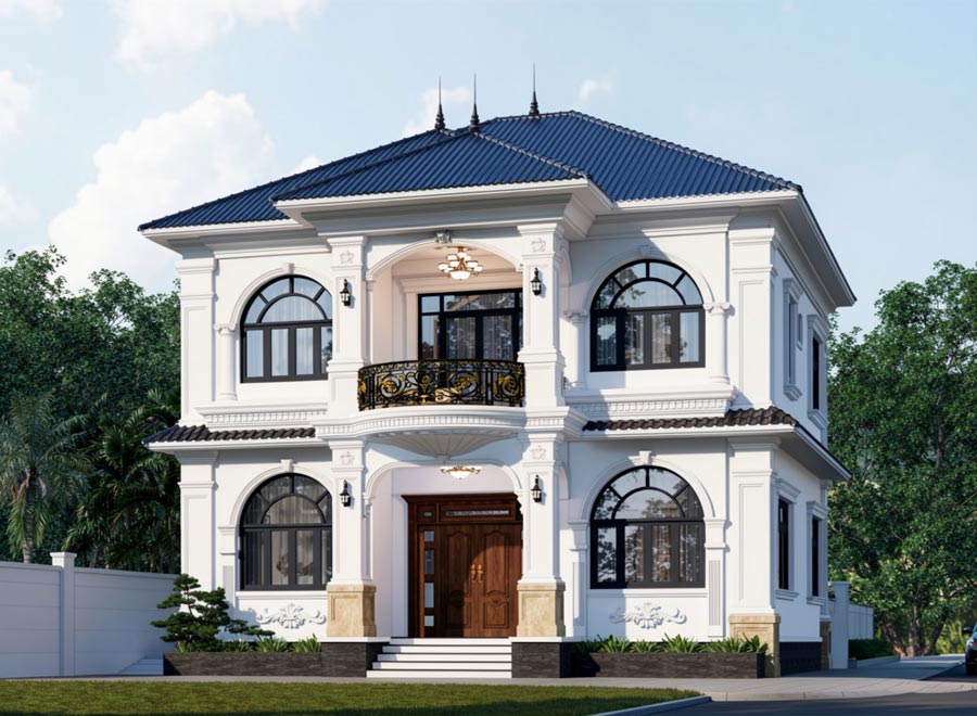Mẫu nhà 2 tầng mặt tiền 11m mái Nhật