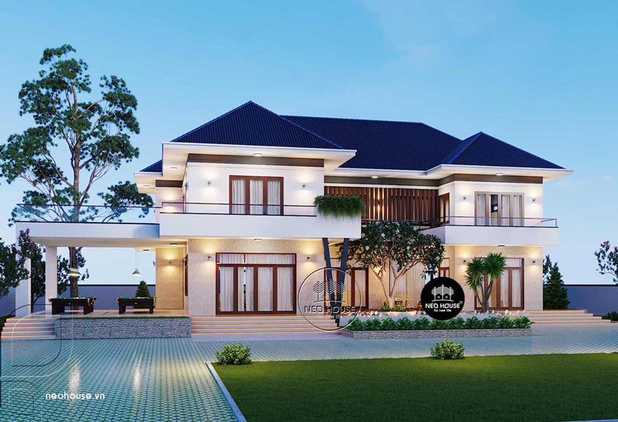 Mẫu nhà 2 tầng mặt tiền 12m 4 phòng ngủ