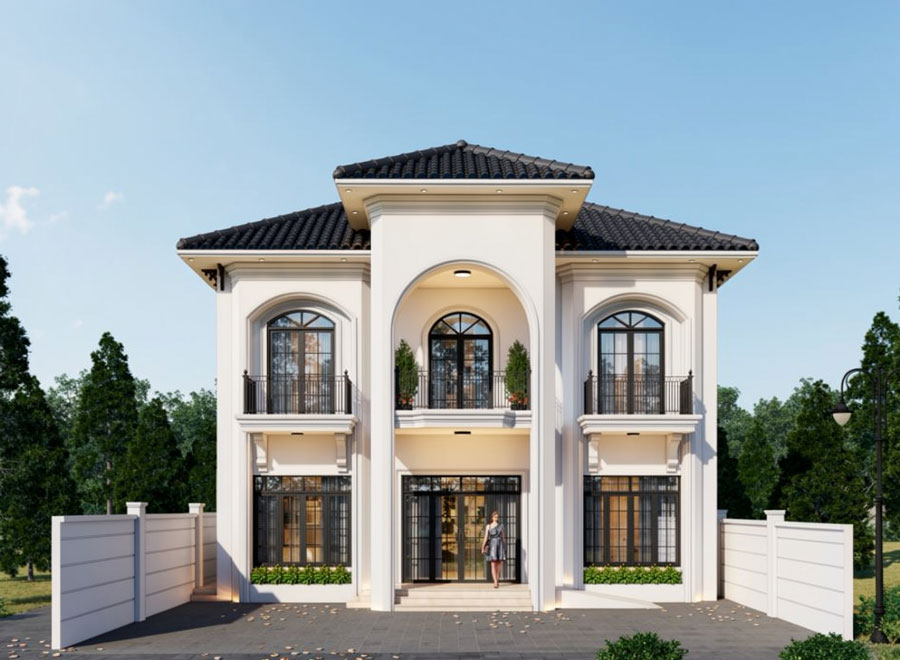 Mẫu nhà 2 tầng mặt tiền 12m 5 phòng ngủ