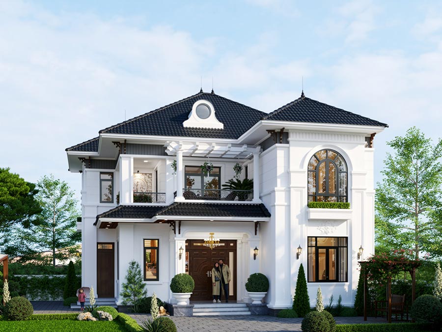 Mẫu nhà 2 tầng mặt tiền 12m mái Nhật