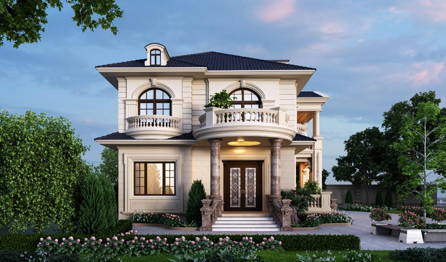 Mẫu nhà 2 tầng mặt tiền 12m mái Nhật