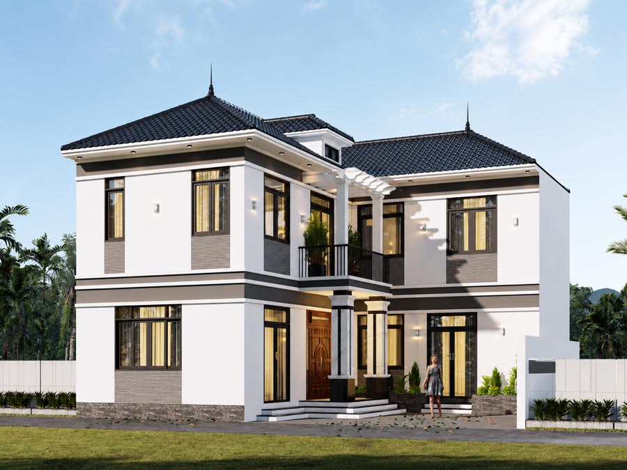 Mẫu thiết kế nhà chữ L 2 tầng mặt tiền 11m