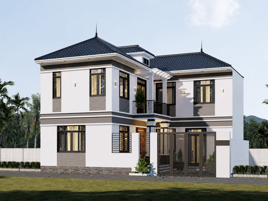 Mẫu thiết kế nhà chữ L 2 tầng mặt tiền 11m
