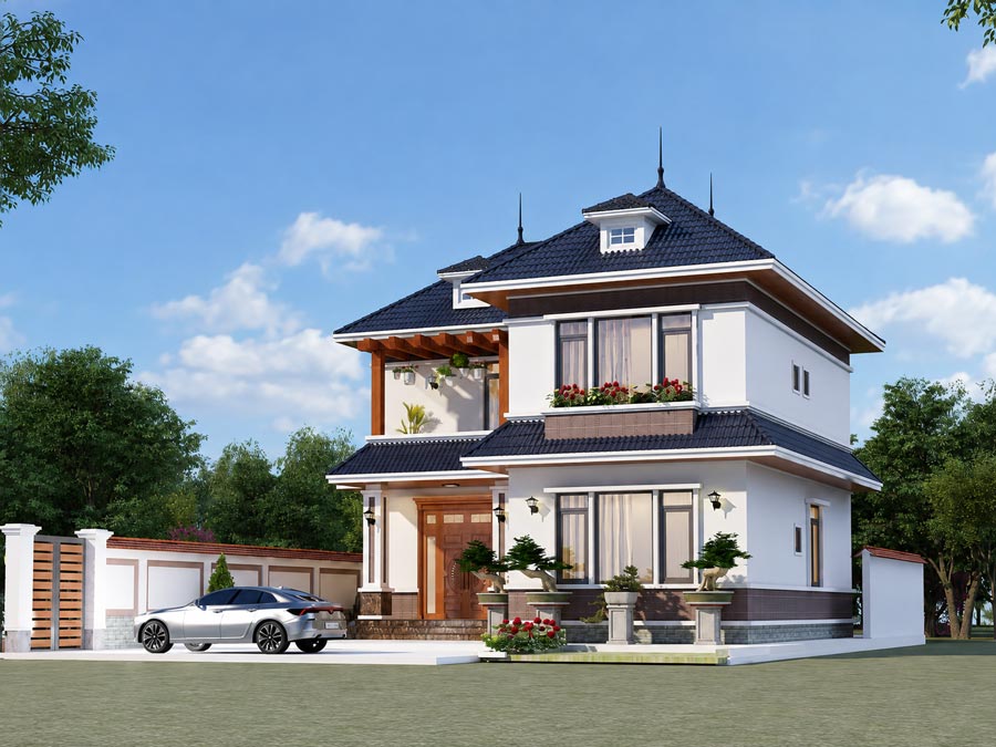 Mẫu thiết kế nhà chữ L 2 tầng mặt tiền 11m