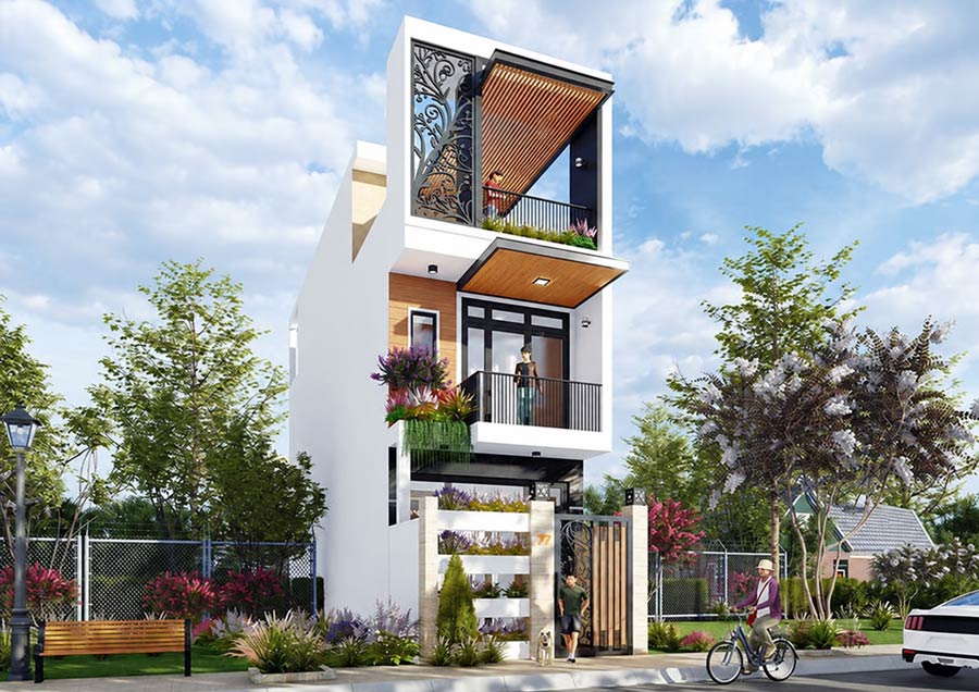 Mẫu nhà đẹp 2 tầng 1 tum 4x11m 2 phòng ngủ