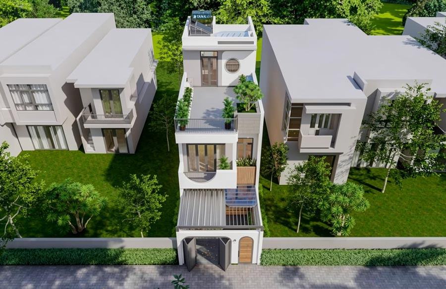 Mẫu nhà ống 2 tầng 1 tum mái tôn