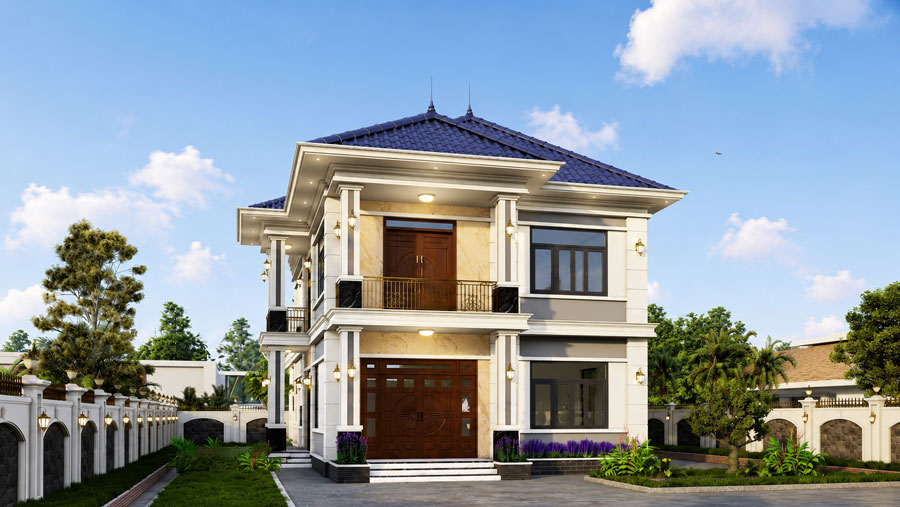 Mẫu nhà vườn 2 tầng mặt tiền 11m