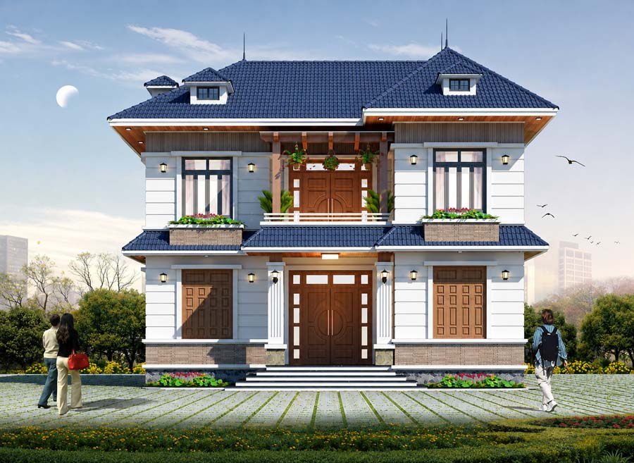 Mẫu nhà vườn 2 tầng mặt tiền 12m