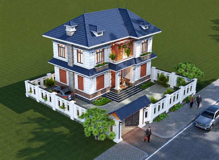 Mẫu nhà vườn 2 tầng mặt tiền 12m