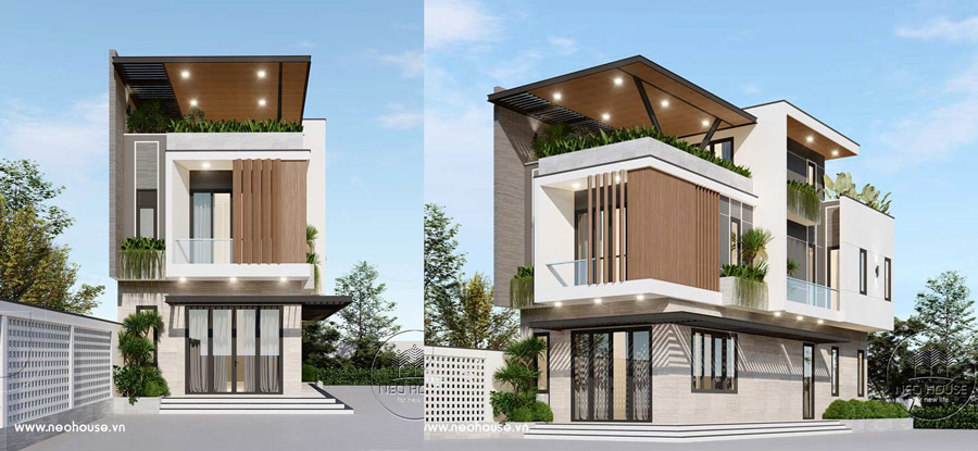 Mẫu nhà 2 tầng 1 tum 4 phòng ngủ hiện đại
