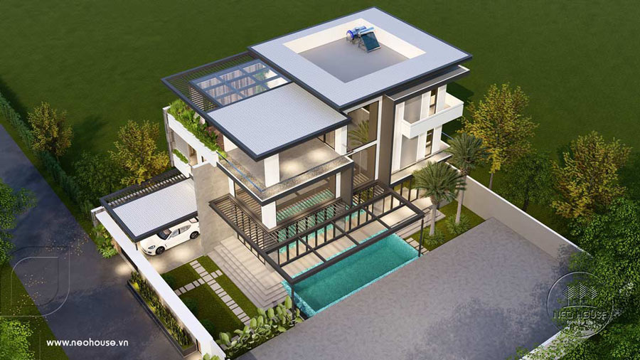 Mẫu nhà 2 tầng 1 tum 4 phòng ngủ kết hợp nghỉ dưỡng