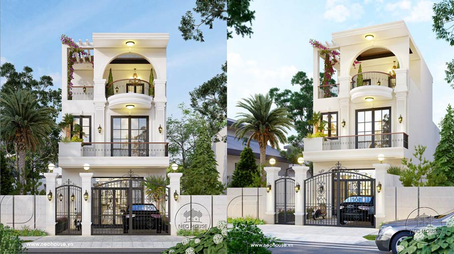 Mẫu nhà 2 tầng 1 tum 4 phòng ngủ mái bằng