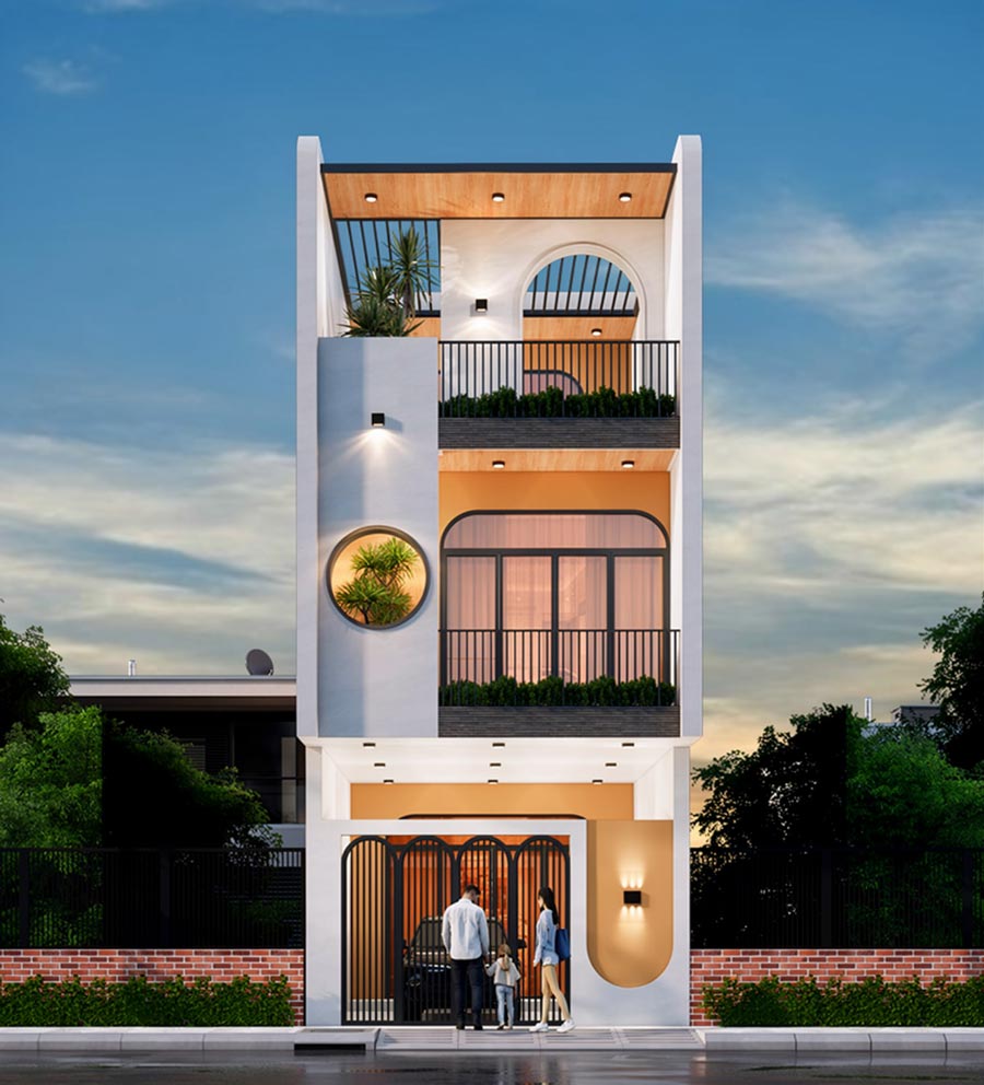 Mẫu thiết kế nhà 2 tầng 1 tum 4x15m có gara
