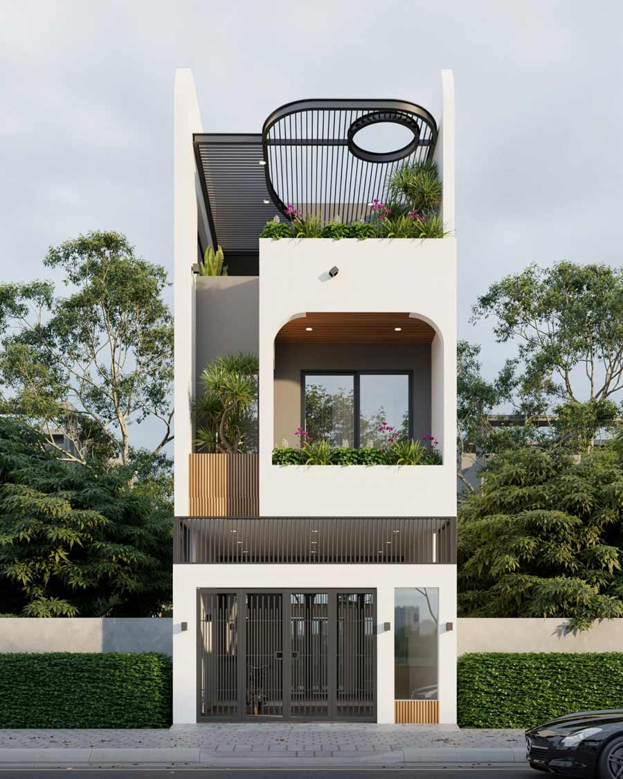 Thiết kế nhà 2 tầng 1 tum 4x15m có giếng trời