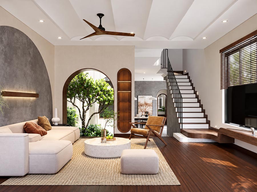 Chi phí thi công hoàn thiện nội thất nhà 2 tầng 65m2