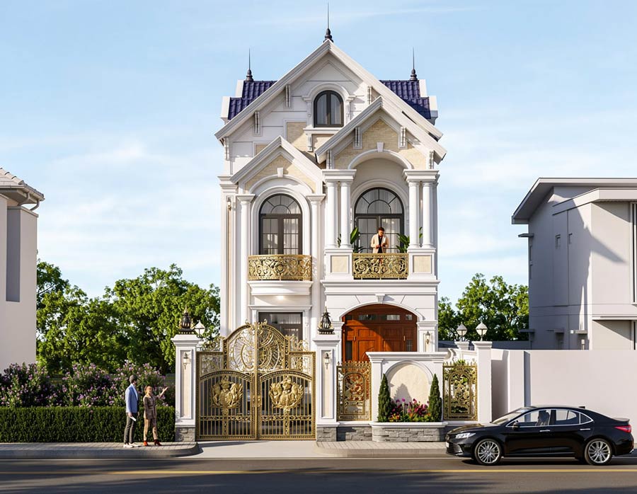 Chi phí thiết kế xây nhà mái Thái 2 tầng 4 phòng ngủ