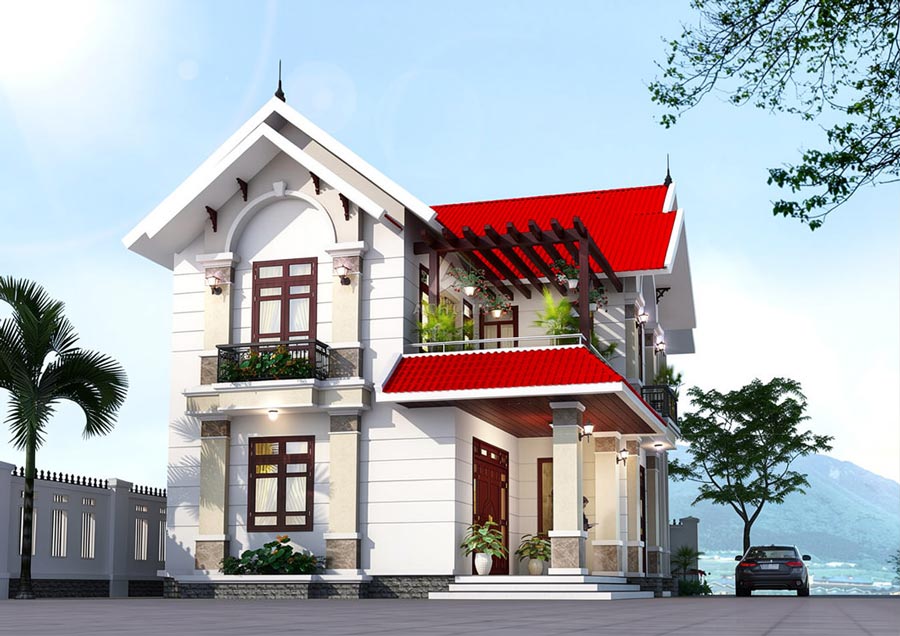 Phối màu sơn ngoại thất hài hòa với sắc ngói đỏ