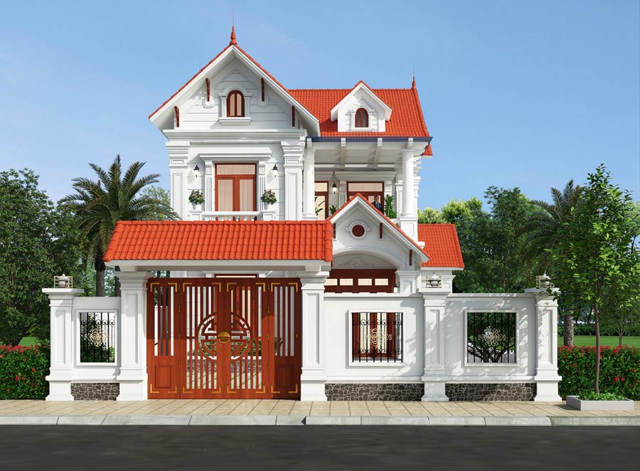 Mẫu biệt thự 2 tầng mái ngói đỏ sang trọng
