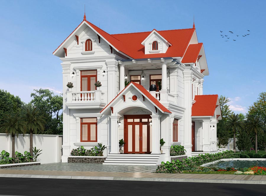Mẫu biệt thự 2 tầng mái ngói đỏ sang trọng