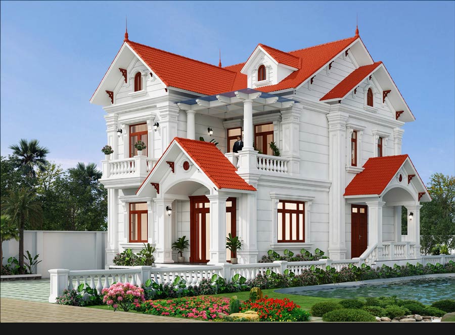 Mẫu biệt thự 2 tầng mái ngói đỏ sang trọng