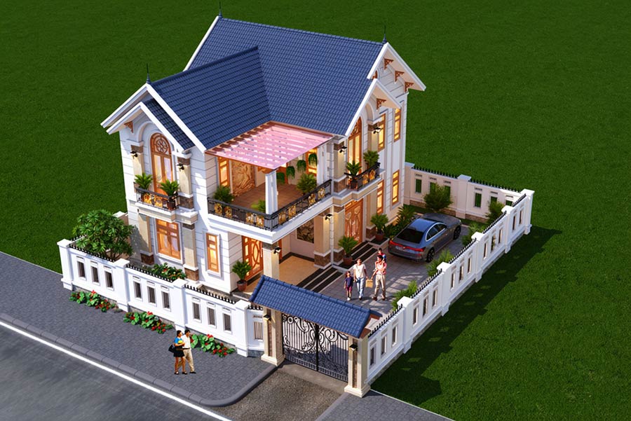 Mẫu biệt thự nhà vườn 2 tầng mái Thái tân cổ điển