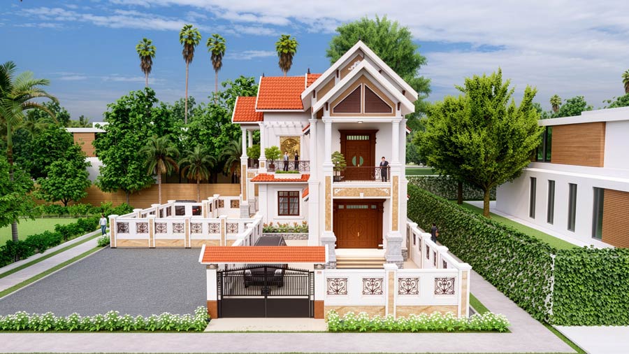Mẫu biệt thự nhà vườn 2 tầng mái Thái tân cổ điển