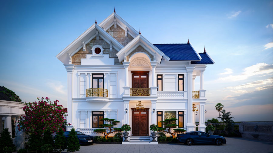 Mẫu biệt thự nhà vườn 2 tầng mái Thái tân cổ điển