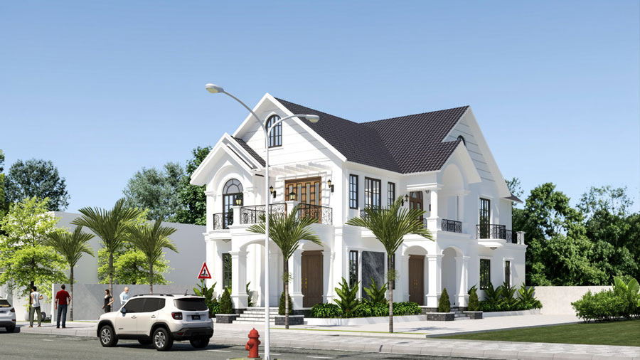 Mẫu biệt thự nhà vườn 2 tầng mái Thái tân cổ điển
