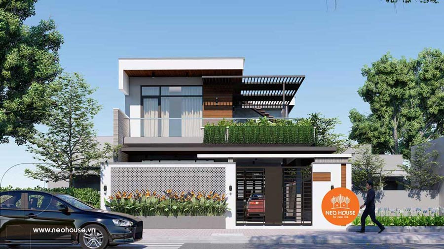 Mẫu nhà 2 tầng 120m2 mái bằng