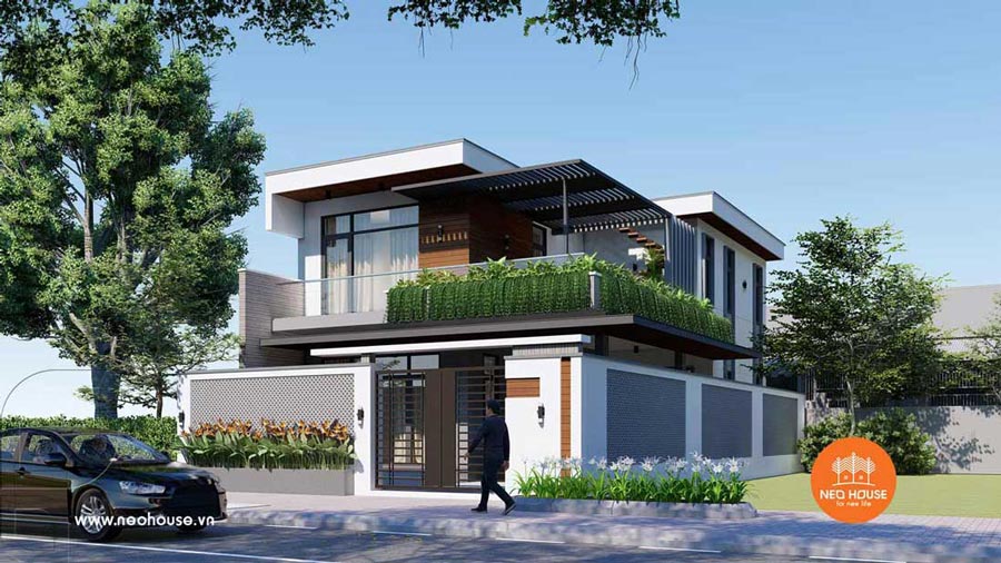 Mẫu nhà 2 tầng 120m2 mái bằng