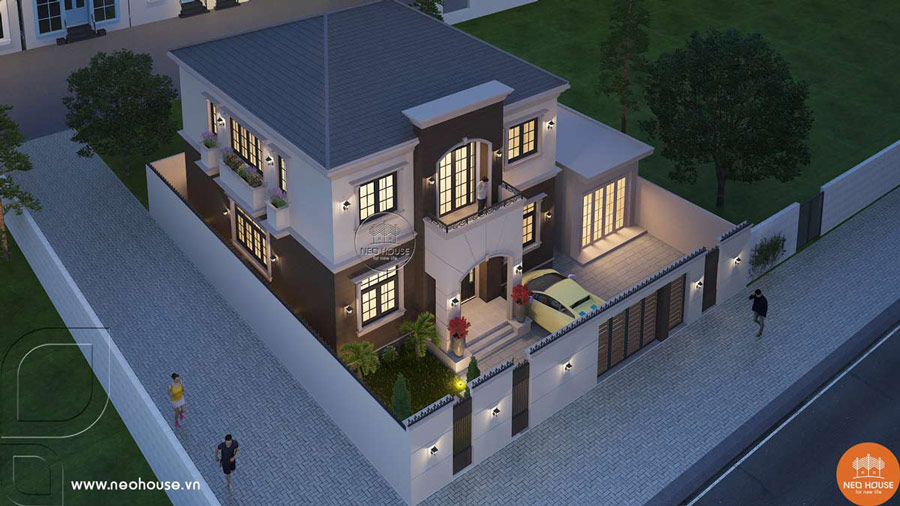 Mẫu nhà 2 tầng 120m2 phong cách Châu Âu