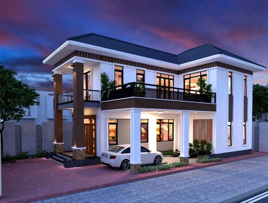 Mẫu nhà 2 tầng 900 triệu chữ L
