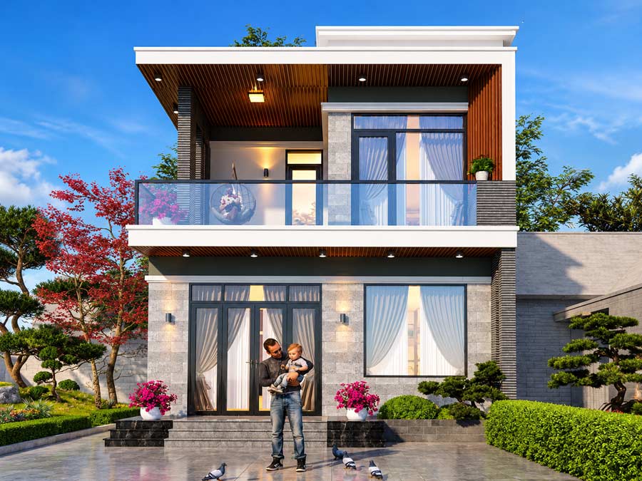 Mẫu nhà 2 tầng 900 triệu hiện đại