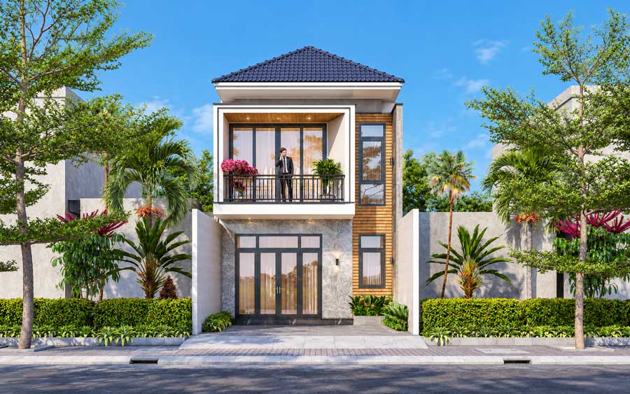 Mẫu nhà 2 tầng 900 triệu mái Nhật