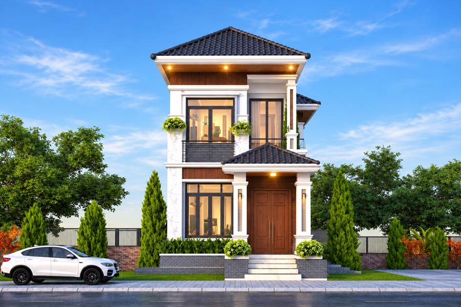 Mẫu nhà 2 tầng 900 triệu mái Nhật