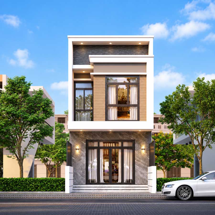 Mẫu nhà 2 tầng 900 triệu mái bằng