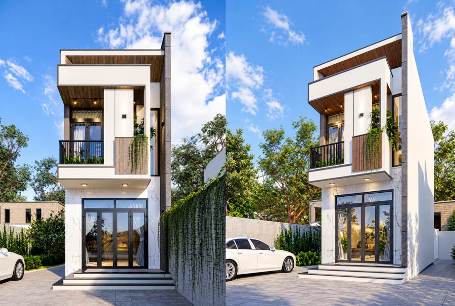 Mẫu nhà 2 tầng 900 triệu mái bằng