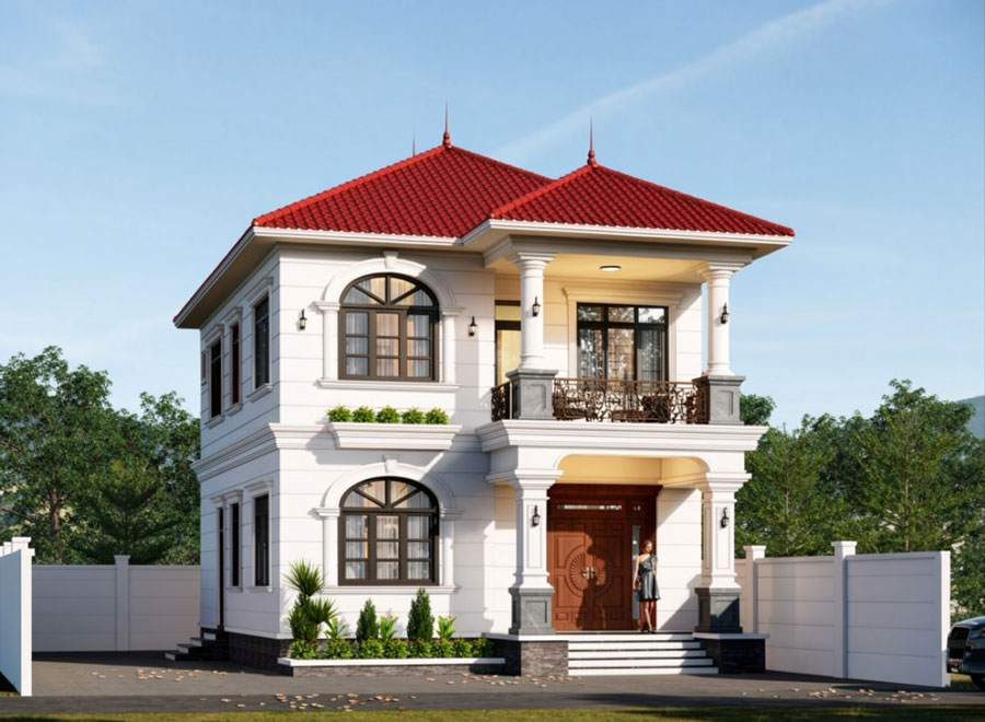 Mẫu nhà 2 tầng mái Nhật ngói đỏ thanh lịch