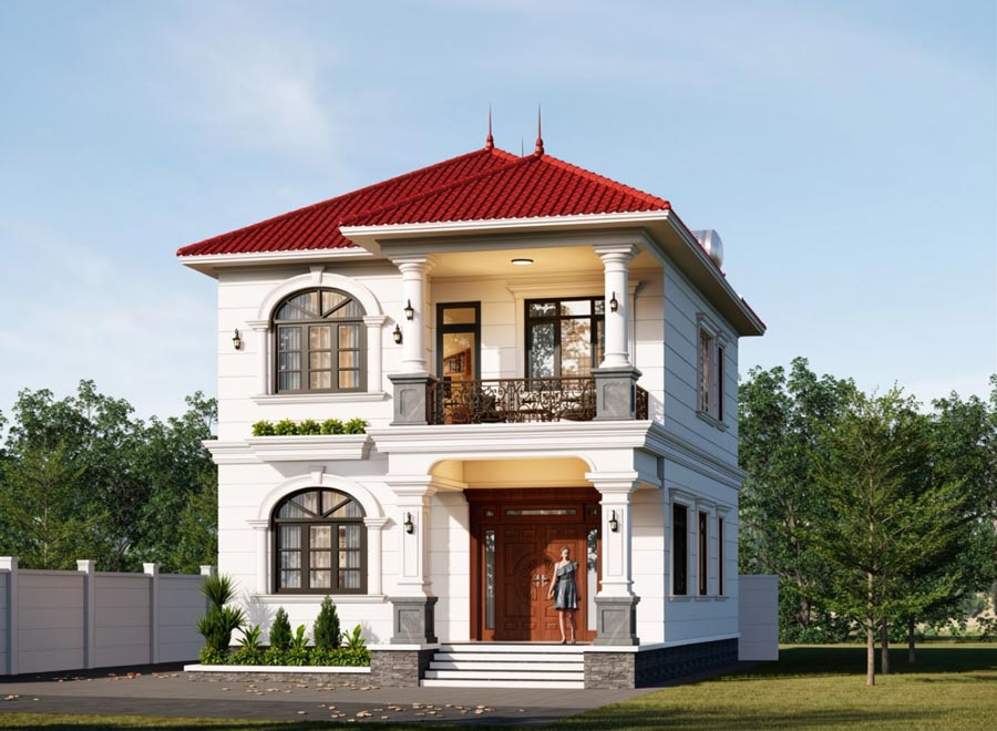 Mẫu nhà 2 tầng mái Nhật ngói đỏ thanh lịch