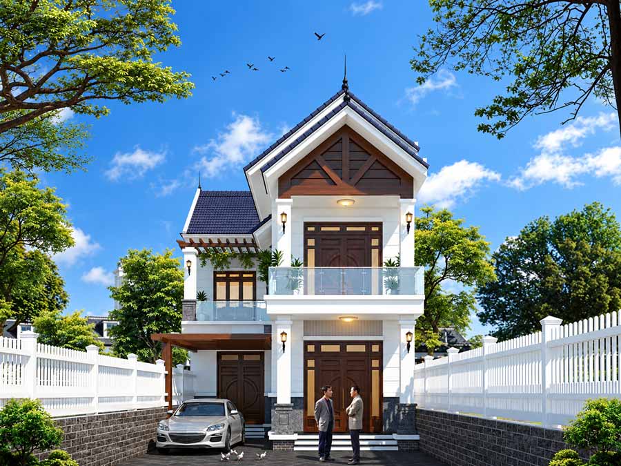 Mẫu nhà mái Thái 2 tầng 8x12 có gara
