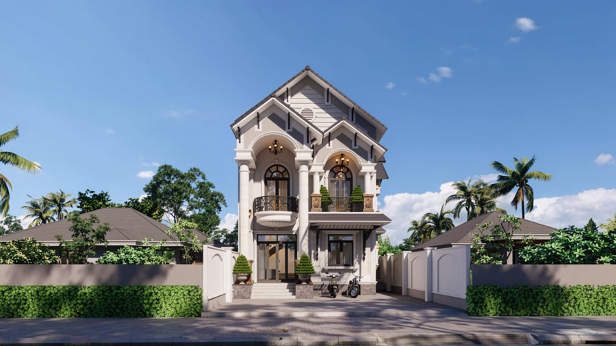Mẫu nhà mái Thái 2 tầng 8x12 có sân vườn