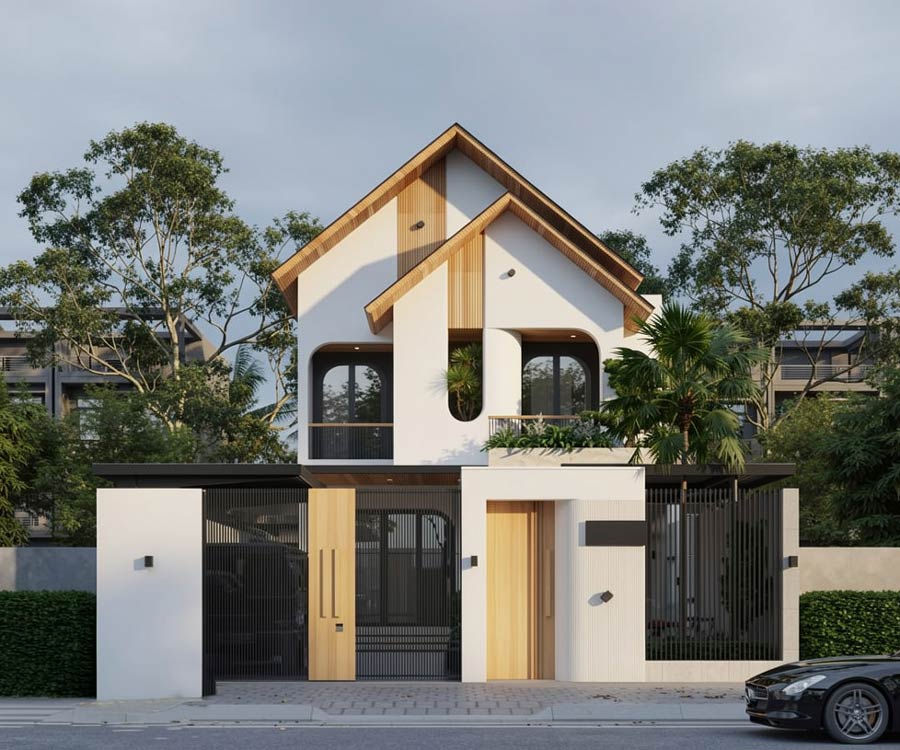 Mẫu nhà 2 tầng mái Thái 8x12 hiện đại