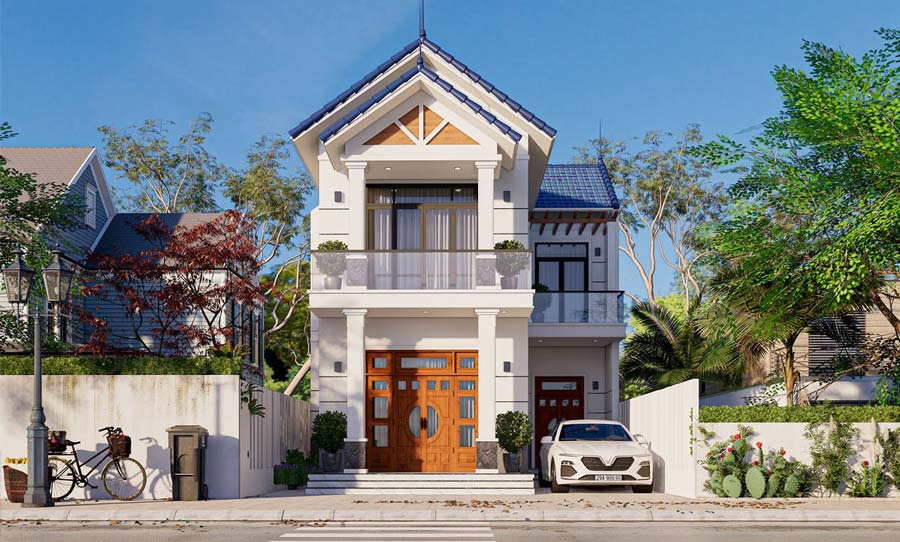 Mẫu nhà 2 tầng mái Thái 8x12 hiện đại