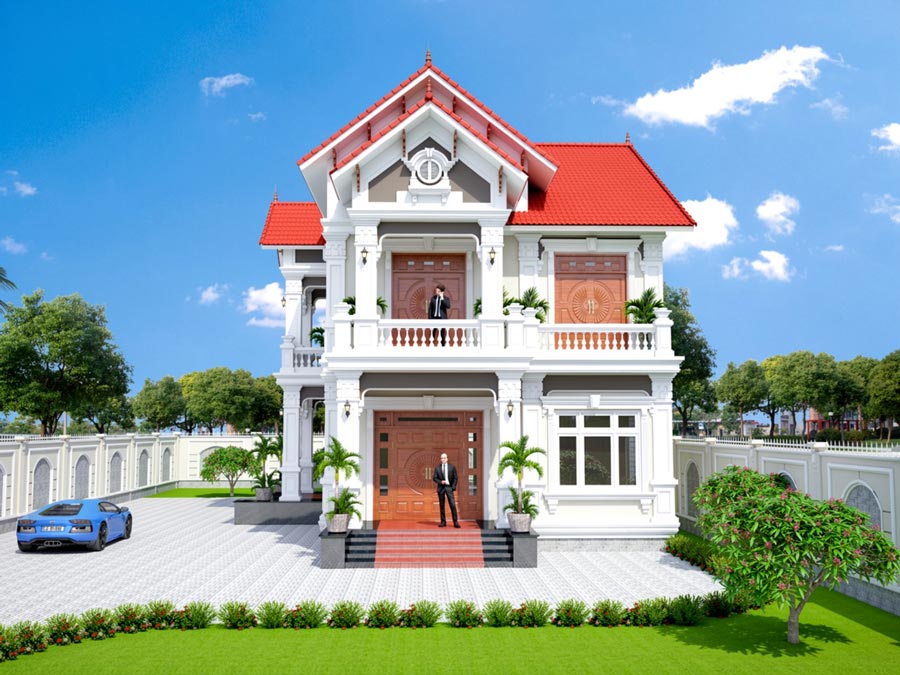 Mẫu nhà 2 tầng mái Thái ngói đỏ đẹp