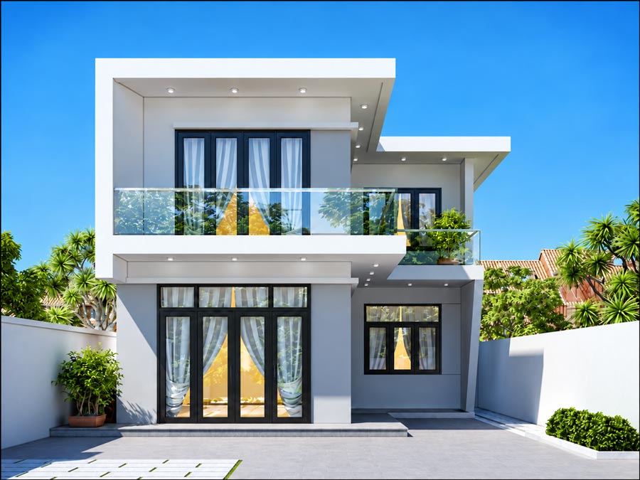 Mẫu nhà chữ L 2 tầng 400 triệu 2 phòng ngủ