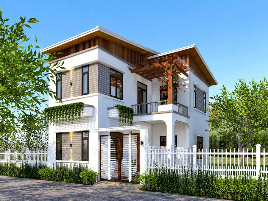 Mẫu nhà chữ L 2 tầng 400 triệu 3 phòng ngủ