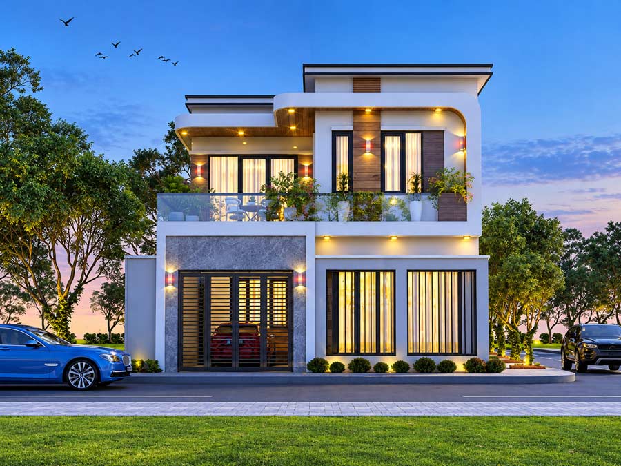 Mẫu nhà chữ L 2 tầng 400 triệu mái tôn