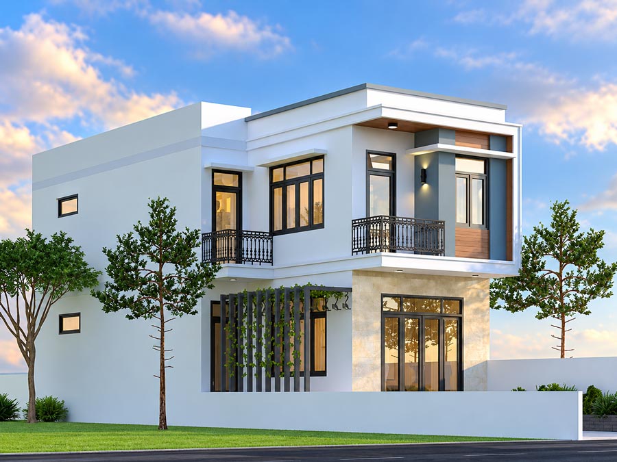 Mẫu nhà chữ L 2 tầng 400 triệu mái tôn