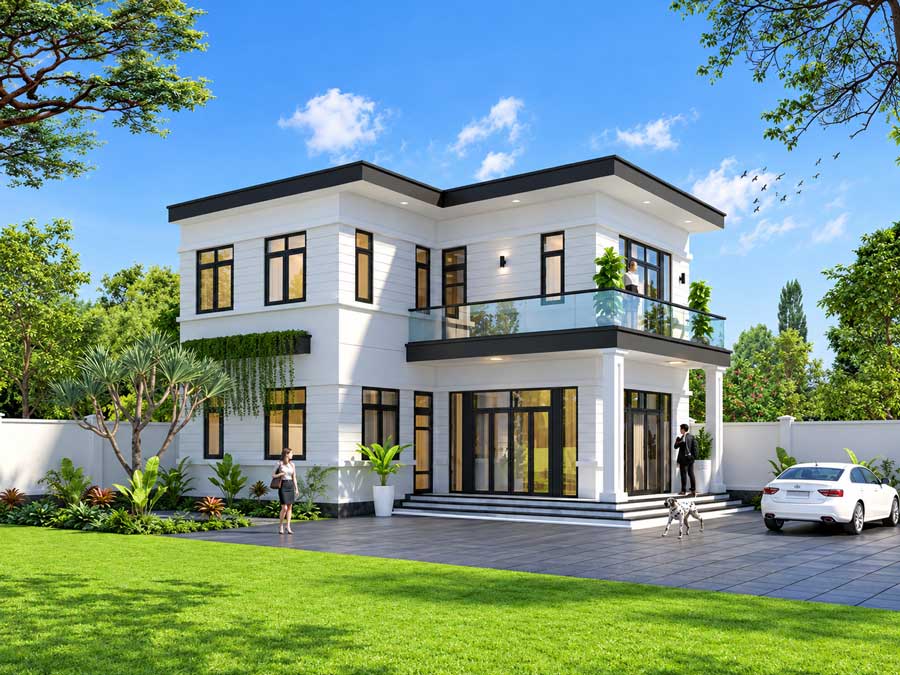 Mẫu nhà chữ L 2 tầng 400 triệu đẹp ở nông thôn