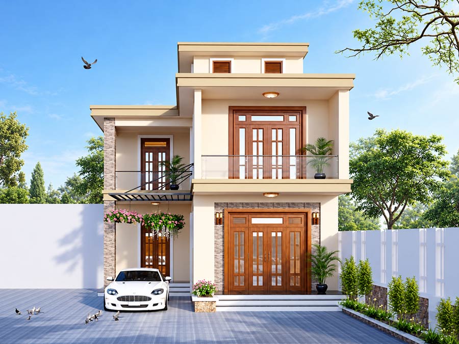 Mẫu nhà chữ L 2 tầng 400 triệu đẹp ở nông thôn